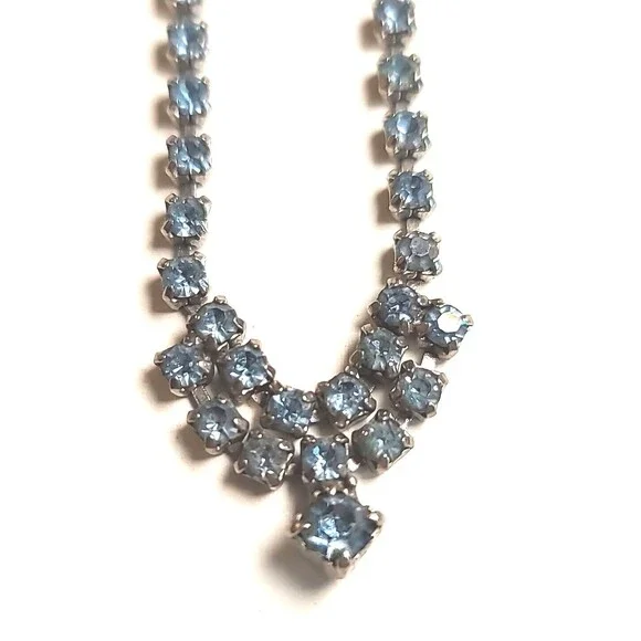 Vintage 1950s Baby Blue Rhinestone 16" Necklace - Picture 7 of 8